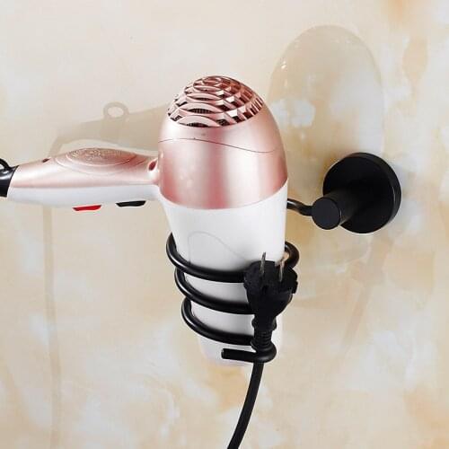 Wall Mounted Black Hair Dryer Holder Hands Free Stainless Steel Straightener Holder Storage Rack Bathroom Hook Accessories