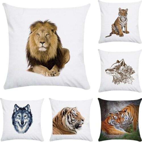 Cushion Cover Watercolor Tiger Fox Wolf Cotton Lion Polyestr Animal Decorative Sofa Bedroom Office Home Throw Pillow Cover CR197