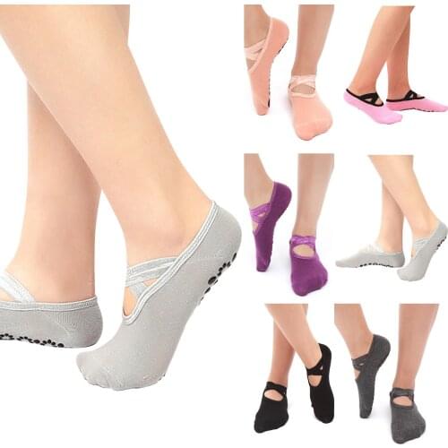 25# Open Back Cross Yoga Dance Socks Round Head Women Slip Yoga Socks Cotton Anti-slip Low Cut Sweat-absorbent Soft Sports Socks