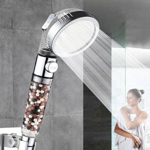 One Set Bathroom Ionic Shower Head Water Saving Filtered Shower Head for Hard Water Adjustable StoneStream Sprayer Nozzle