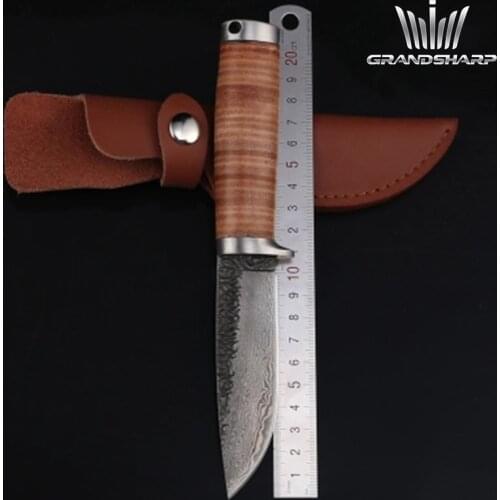 Hunting Knife Hand-forged Damascus Laser Pattern High Carbon Steel Fixed Blade knives Jungle Camping Survival Tool Outdoor Knife