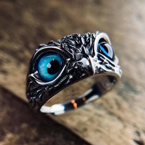 Creative Blue Cats Eye Owl Ring Foreign Trade Unique Cute Animal Rings for lady Wedding Party Gift