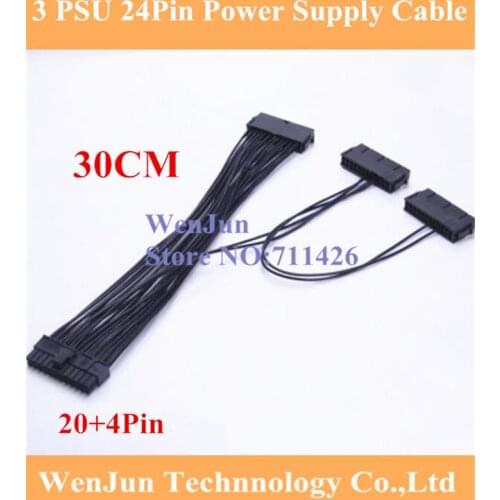 PCI-E express ATX 24Pin (20Pin+4Pin) 20+4Pin Triple 3 PSU Power Supply Cable CORD 18AWG Wire 30cm For BTC Miner Machine 50pcs