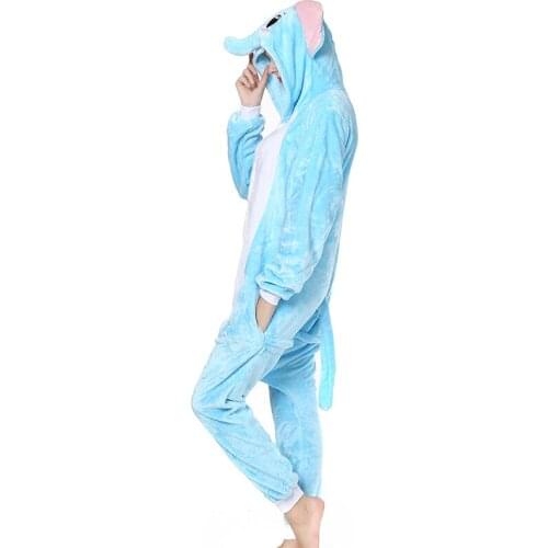 2020 Adults Animal Pajamas Cartoon Sleepwear Elephant Pajamas Sets Anime Kigurumi Women Men Warm Flannel Hooded