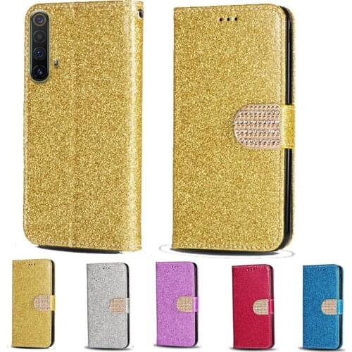 For Realme X3 SuperZoom Luxury Glitter Diamond Flip Leather Wallet Phone Case For Oppo Realme X50 cover with card slot