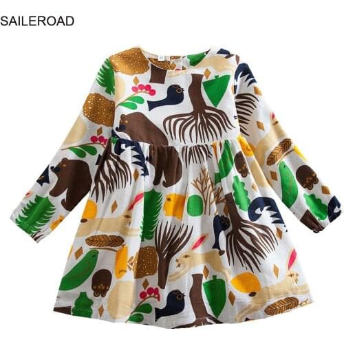 SAILEROAD Christmas Animals Dresses Childrens Clothing Short Sleeves Outfit Baby Girls Princess Cotton Autumn Kids Clothes