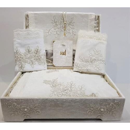 Coffer Prayer Rug Team 8 Piece French Filet Lace Velvet Bundle Set Ecru