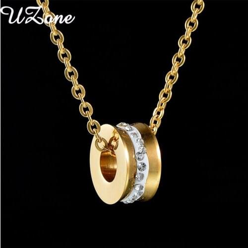 Uzone Trendy Cylinder Crystal Pendants For Women Fashion Jewelry Stainless Steel Necklace Party Gift