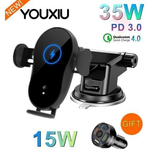 YOUXIU 15W Wireless Car Charger Mount Auto-Clamping Qi Fast Charging Phone X Holder Air Vent Charge for iPhone Bracket Promotion