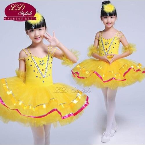 Girls Yellow Ballet Tutu Dress Kids Ballet Skirt Children Stage Performance Costumes