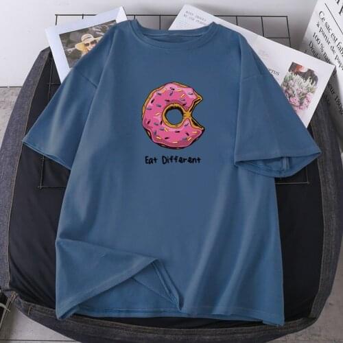 Eat Different Donuts T-shirts Woman Summer Fashion Lady Clothing Hip Hop Oversize Tops Harajuku O-neck Tees 2021 New Camisetas