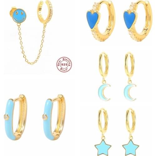 AIDE 2021 Trend Pendientes Plata 925 Silver Blue Piercing Earrings Gold Hoop Earring Woman Jewelry Bijoux Femme Boucle Oreille