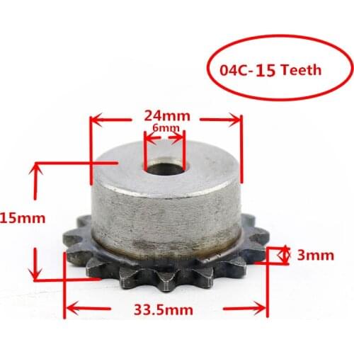 04C,15 Teeth Gear,33.5mm Out Diameter,6mm Inner Hole,High Quality Steel Roller Chain Sprocket