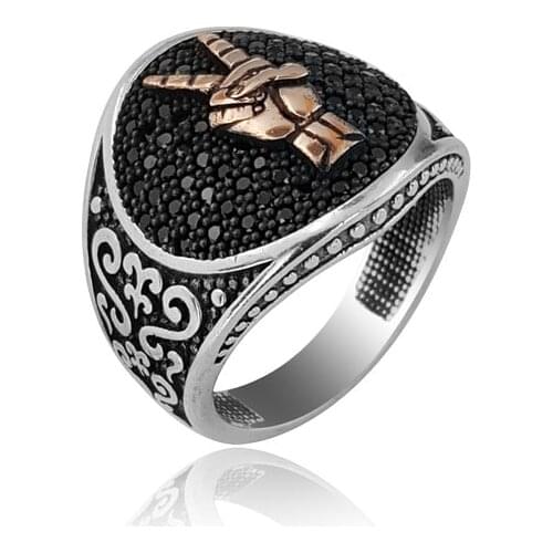 925 Silver Sign Victory of Ring for Men Micro Pave Peace Biker Original Hot Selling Man Rings Antique Turkish Silver vintage