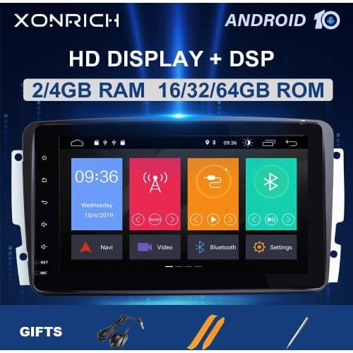 4G+64G 2 Din Android 10 Car Multimedia Radio For Mercedes/Benz W203 W219 A-Class A160 C-Class C200 CLK200 GPS Navigation DSP RDS