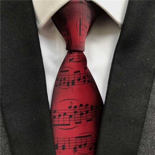 Burgundy Wine Color Music Notation Necktie Ceremony Happy Anniversary Wedding Party Ties Cravat for Musician Concert
