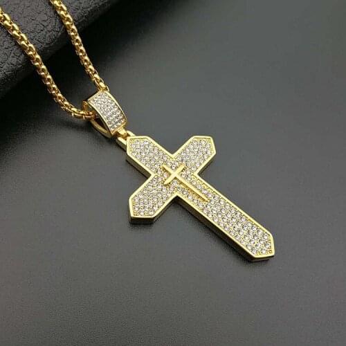Gold color Christ Jesus Pendant Necklace 316L Stainless Steel with zircon Cross Chain Heavy Men Jewelry Religious Christian