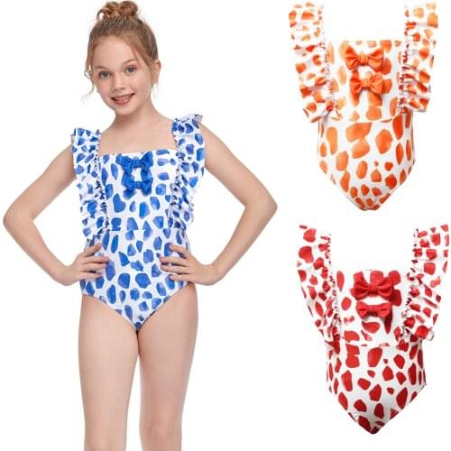Kids Swimwear For Girls Ruffles Bow One-piece Swimsuit Bathing Beach Swimwear Swimsuit Kids Girl Vetement Bebe 2-12t