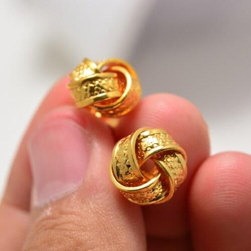 Dubai Arab Flower Button type Ethiopian Gold Color Earrings for Women Girls African Ethnic Earring Mom Wedding Jewerlry Gifts