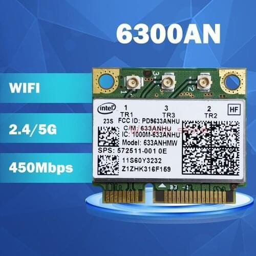 Dual Band 6300AN Half Mini PCIe for In-tel Wifi Card 450M for HP 8770w 8760w 8770w 6460b 8460w 2560p SPS:572511-001