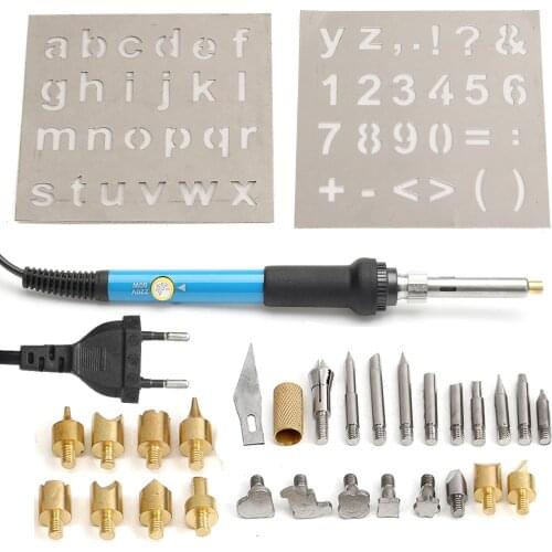 28Pcs/Set 60W 220V Electric Soldering Iron Temp Adjust Wood Embossing Burning Carving Pyrography Engrave Tool Kit +Solder Tips