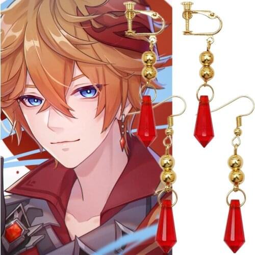Game Genshin Impact Tartaglia Ajax Cosplay Prop Metal Acrylic Ear Studs Clip Alloy Earrings Accessories Halloween Christmas Gift