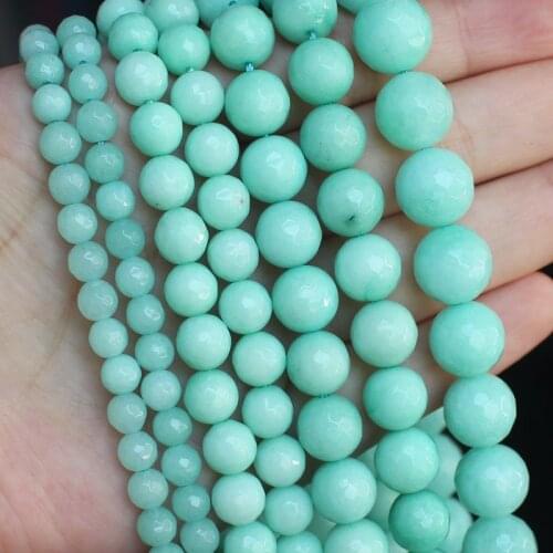 Faceted Blue Amazonite Jades 6-12mm Round beads 15" For DIY Necklace Bracelat Jewelry Making