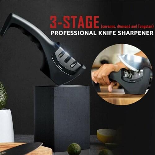 3 Stages Knife Sharpener Professional Grinder Ceramic Tungsten Steel Diamond Kitchen Tools Non Slip Handheld knives Sharpener#40