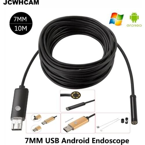 JCWHCAM 10M 7MM Endoscope Camera USB Android Endoscope Cam Waterproof 6 LED Borescope Inspection Camera For Android PC HD 480P