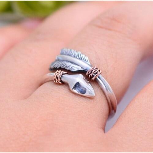 Classic Cupids Arrow Love Ring Solid 925 Sterling Silver Open Ring for Lover' Jewelry