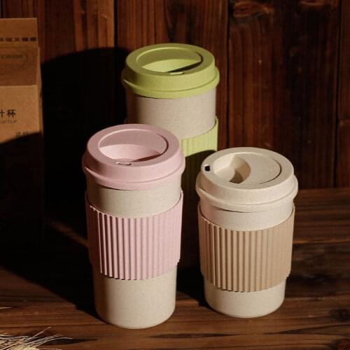 100% Food Grade Plastic Wheat Stalk Tea Mug Wheat Straw Coffee Mug With Lid Water Mug Office Drinkware