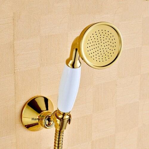 Brass and Ceramics Telephone Hand Held Shower Head Classic Golden Shower Holder 03-073