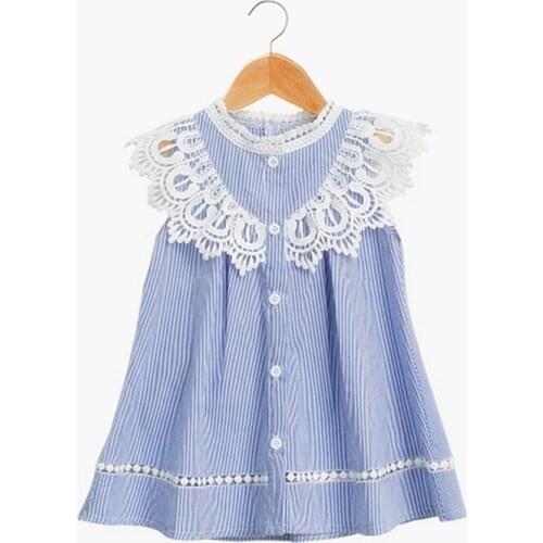 2019 summer children girls dress clothing Kids new fashion sleeveless patchwork lace striped Dress 3-8 years