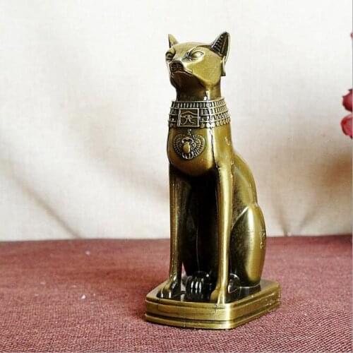 Metal Alloy Crafts Model Electroplating Retro Office Bar Restaurant Ornaments Egyptian Cat 8.5*6.5*15CM