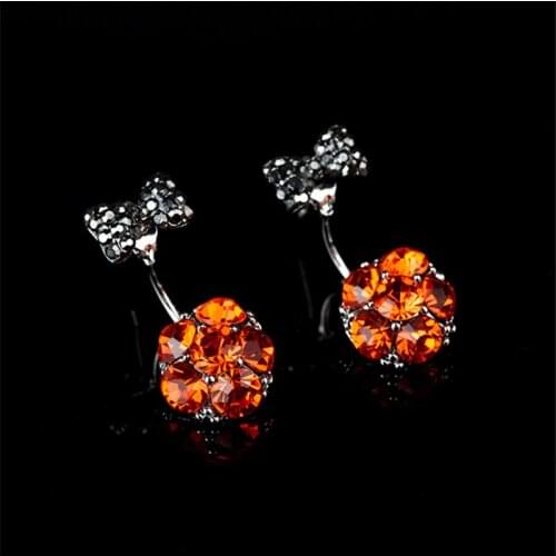 Cute Fashion Silver Color Adjustable Bow Stud Earrings CZ Jewelry Made with Genuine Austrian Crystal Earring Wholesale Price