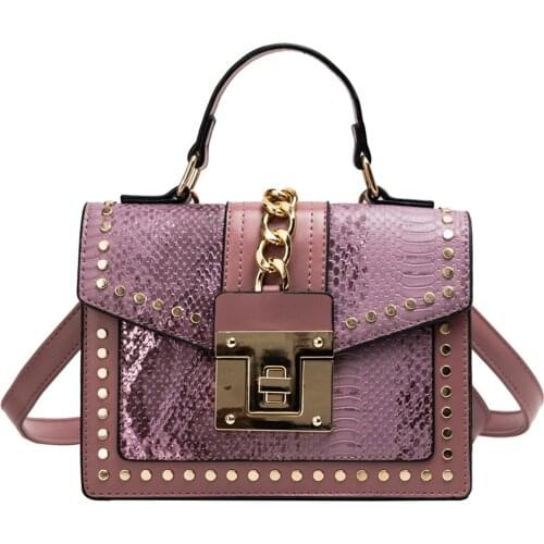 Fashion snake print ladies shoulder bag retro rivet PU leather messenger bag versatile handbag women travel handbags and wallets