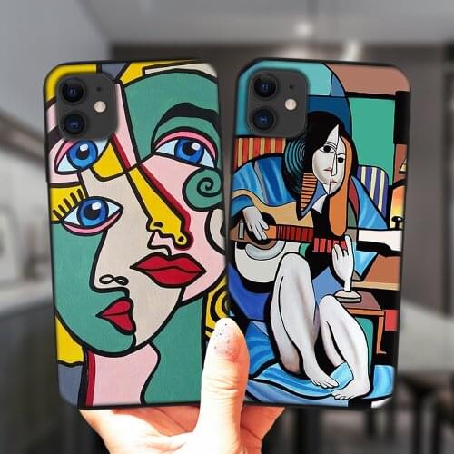 Fashion Abstract Art Pattern Soft Silicone Cover For iPhone 11 12 Pro XS Max 6S 8 7 Plus X XR 5S SE 2020 12Mini Black Phone Case