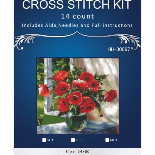 Top Quality Lovely Hot Sell Counted Cross Stitch Kit Old World Holiday Ornaments Similar DMC HH-30067 red poppy