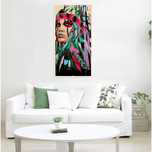 Pop Art Indian Girl Canvas Art Wall Paintings Watercolor Indian Woman With Feather Posters And Prints For Living Room Wall Decor
