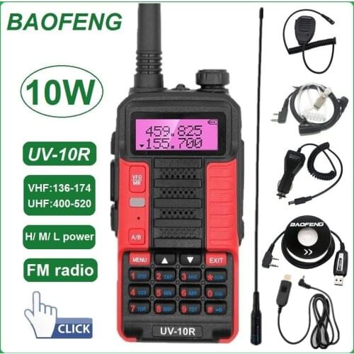 Baofeng Walkie Talkie 10W UV-10R Portable CB Radio Station VHF UHF Scanner Radio Ham Transceiver USB Charging 2021 New UV-5R