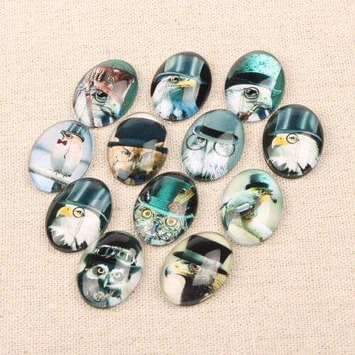 Reidgaller 20pcs handmade dome flatback steampunk bird photo oval glass cabochon diy jewelry crafts making accessories