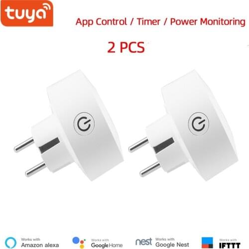 Wholesale 2 pieces Tuya EU WiFi socket wireless plug smart home compatible with Google home , IFTTT ,and Alexa voice control