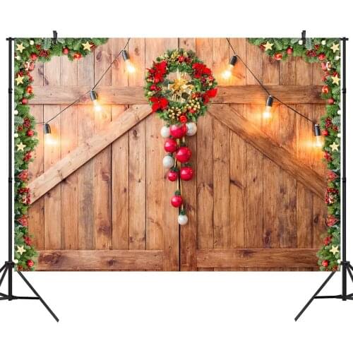 Christmas Rustic Barn Door Backdrop for Photography Merry Xmas Wood Texture Board Wall Floor Party Photo Background Holiday Prop