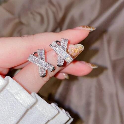 Real 925 Sterling Silver earrings for women Girls Geometric Exquisite Zircon Fashion Ear Stud Party Jewelry Earrings 2021 Trend