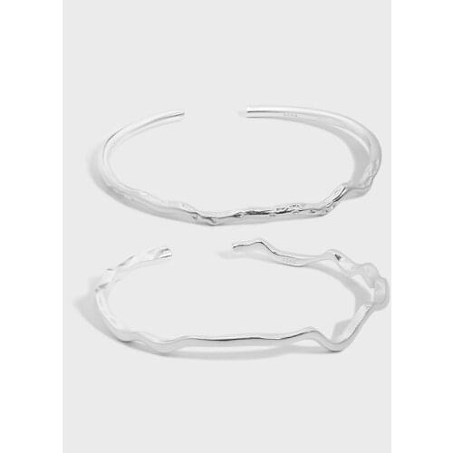 SHANICE 100% S925 sterling silver Irregular line wave Bangle Bracelet for Women Geometric Chunky Open Cuff Bangle Gifts