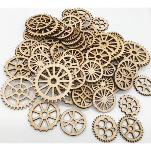 50 Pieces Natural Wooden Gear Wooden Embellishment for DIY Craft Making 25-50mm