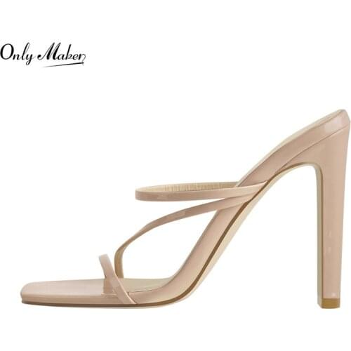 Onlymaker Slip-On Shoes For Women Square Heel Sandal Matte Narrow Band Summer Open Toe Slipper