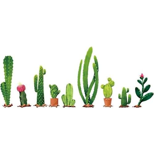 Fresh Cactus Wall Sticker Creative Nordic Self-adhesive Green Plant Wallpaper Decals TV Background Decorative Mural Home Decor