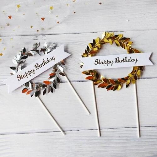 1Pc Cake Topper Leaf Garland Wreath Bunting Flags Happy Birthday Sweet Love Candy Color Cupcakes Dessert Decoration WeddingParty