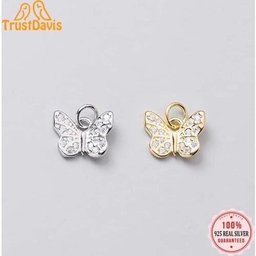 TrustDavis Real 925 Sterling Silver Fashion Butterfly CZ Marking Bracelet Necklace Link Piece DIY Accessories Wholesale DZ39